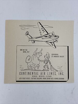 #ad 1941 Continental Air Lines Inc Print Ad Original Airline Plane Travel Bull Fight $19.99