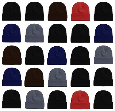 #ad 25 Pack Winter Beanie Hats Unisex Thermal Toboggan Cold Weather Skully Caps $33.99