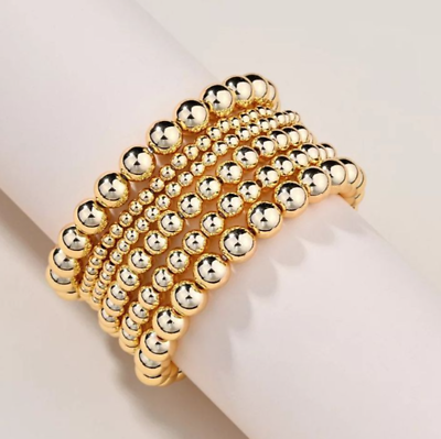 #ad 6Pcs Gold Filled Beads Beaded Women Bracelet 4 6 8MM Elastic Bracelets Jewelry $25.99