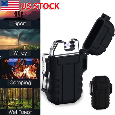 #ad Electric Lighter Waterproof Rechargeable Dual Arc Plasma Flameless USB Windproof $10.99