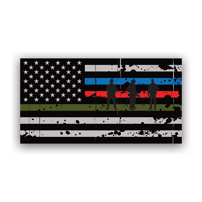 #ad Tattered Thin Blue Line Flag Military Firefighter Police Sticker Decal $9.99