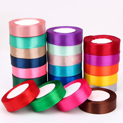 #ad Satin Ribbon 50 100 Yd Yard Roll 1 4quot; 1 2quot; 1quot; 2quot; 3quot; in Inch Gift Wrapping Bulk $7.99