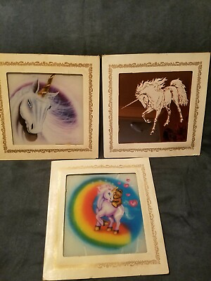 #ad 3 Custom Images Co. Glass Pictures Unicorns $18.99