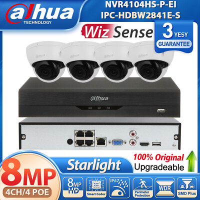 #ad NEW Dahua 4CH 4 POE NVR 8MP Starlight Dome MIC Security IP Camera System Lot $156.75