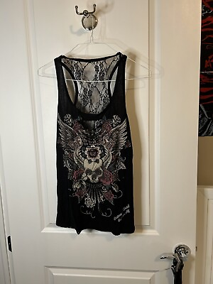 #ad Affliction Style Women’s Tank Top Size XL Black Skull $25.00