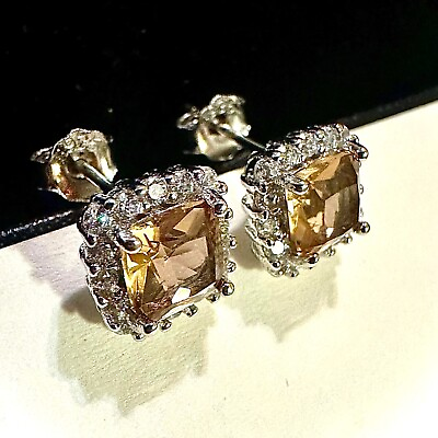 #ad Morganite Stud Earrings Sterling Silver 925 Stud Earrings for Women lab created $14.98