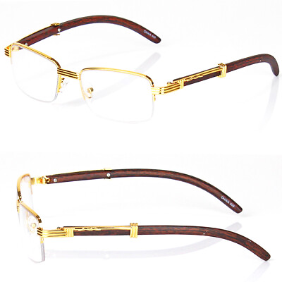 #ad Retro Vintage Clear Lens Gold Wood Frame Fashion Eye Glasses Designer Mens Women $9.95