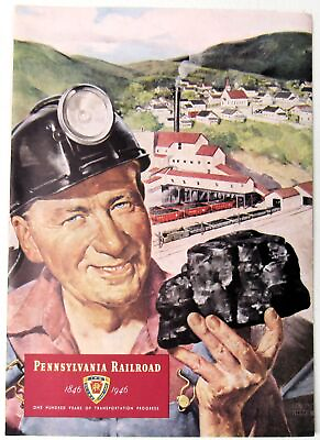 #ad 1946 Pennsylvania Railroad Centennial PRR Dinners Coal Miner Cover Dining Car $65.50