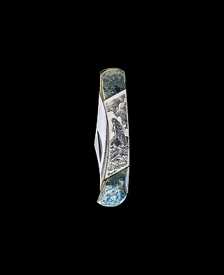 #ad Etched Mermaid Design Scrimshaw Collection on Bovine Bone Medium Pocket Knife $54.40