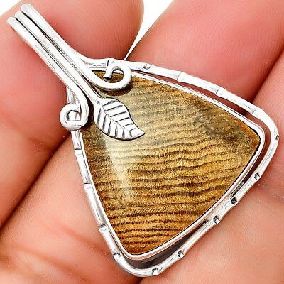 #ad Natural Petrified Wood 925 Sterling Silver Pendant Jewelry P 1643 $12.99