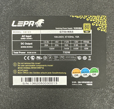 #ad Lepa G Series G750 MAS Switching Power Supply For Gaming PC 750 Watts $59.00