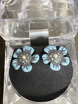#ad Darling Light Blue stud Earrings Flower cubic zirconia $14.95