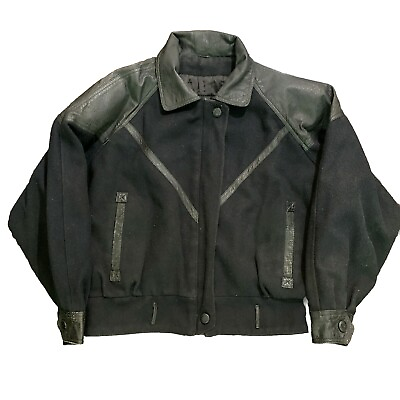 #ad Vintage Bermans Black Cafe Racer Motorcycle Leather Bomber Jacket Mens Medium $89.99