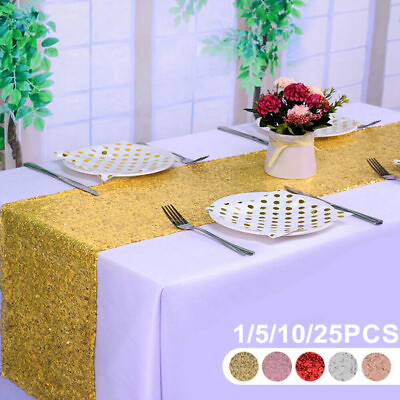 #ad 1 5 10 25pcs Glitter Sequin Table Runner Cover Shinny Wedding Party Decor $6.64