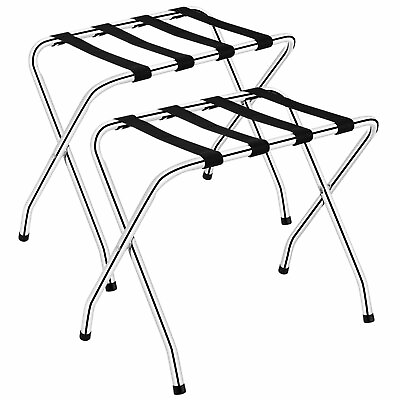 #ad 2 PCS Foldable Luggage Rack Chromed Steel Suitcase Stand Holder Shoes Shelf Home $94.99