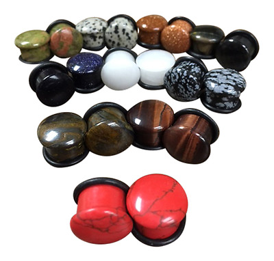 #ad ALL 10 PAIR Stone Plugs Organic Single Flare Ear Gauges Body Jewelry lot 2 $74.95