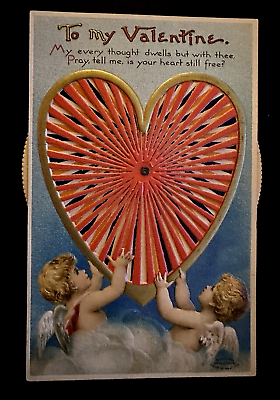 #ad Clapsaddle Kaleidoscope Heart Spinner Mechanical Valentine Cupids Postcard h721 $39.95