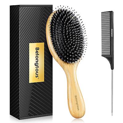 #ad Bamboo Paddle Hair Brush with Boar Bristles and Nylon Pins $23.75