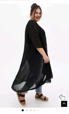 #ad Torrid Black Lace Up Sleeve Hi Lo Chiffon KimonoSize 5X 6X $23.00