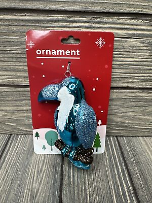 #ad Happy Home By Rite Aid Christmas Ornament Blue Shiny Glitter Toucan Bird $17.99
