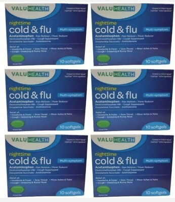 #ad Lot Of 6 Cold Flu Relief Multi Symptom NiteTime Liquid Capsules 10 Softgels =60 $18.99