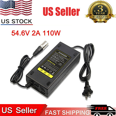 #ad Electric Bike 13S 48V Lithium Battery Charger 3 pin XLR Plug 54.6V 2A Adapter $18.49
