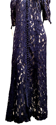#ad Almost Antique Lace 1930#x27;s Dress Navy Blue ART DECO 30#x27;s gown frock FRANKENSTEIN $309.75