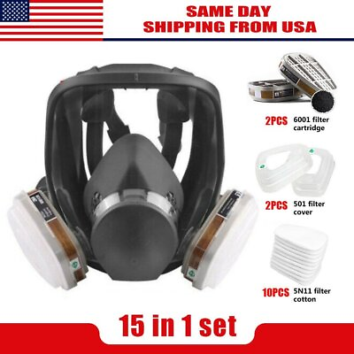 #ad Full Face Gas Mask Facepiece Respirator For Painting Spraying 15 in 1 6800 SET $39.99