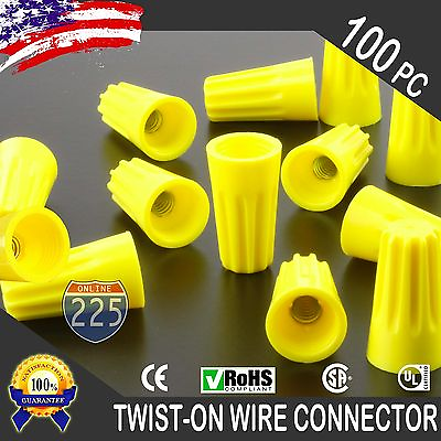 #ad 100 Yellow Twist On Wire Connector Connection nuts 18 12 Gauge Barrel Screw $10.95
