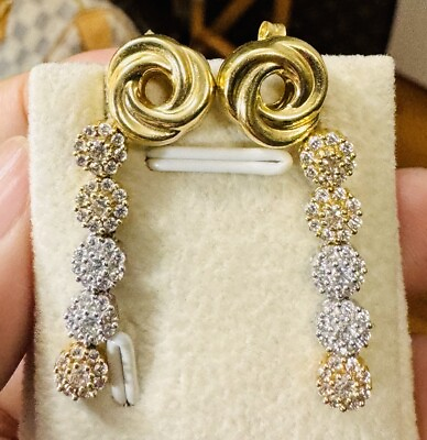 #ad 18K Earring 750 Fine Real Gold 2 Set Knot amp; Dangle Women’s Earring 5.5g $652.00