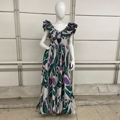 #ad SIKA Off The Shoulder Printed Maxi Dress Women#x27;s Size 8 Purple Motif $215.95