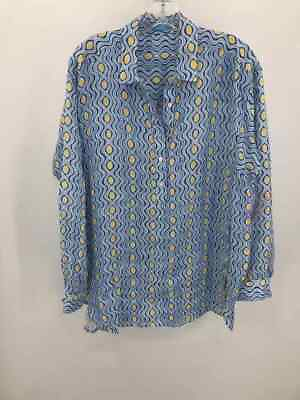 #ad J Mclaughlin Blue Size Large Printed Long Sleeve Blouse $50.99