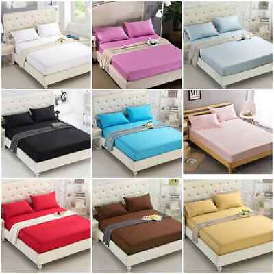 #ad Solid Fitted Bedsheet Cotton Fitted Sheet Modern Fashion Pure Colored Bed Sheets $39.41