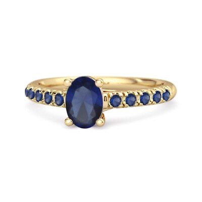 #ad Solitaire Accents Blue Sapphire 925 Sterling Silver Yellow Plated Women Ring $67.25