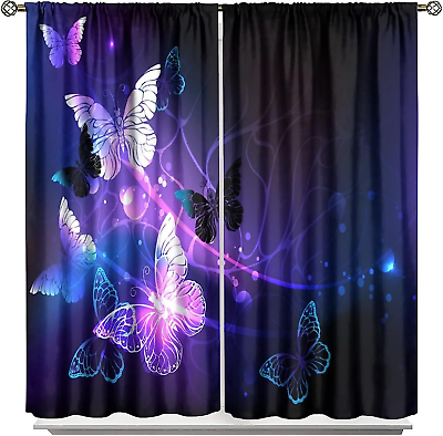 #ad Purple Blue Butterfly Printed Curtains for Girls Room Butterflies Rod Pocket $54.99