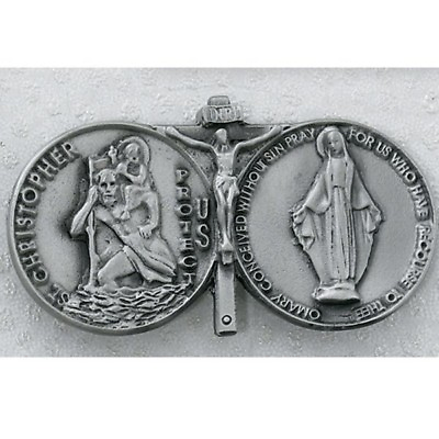 #ad Needzo IVL Pewter St Christopher Miraculous Virgin Mary Protect Auto Visor Clip $14.95