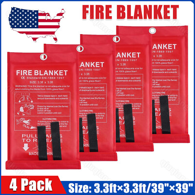 #ad 4Pcs Fire Blanket Fiberglass Hero Emergency Home Kitchen Flame Retardant Safety $19.49