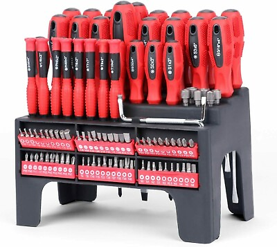 #ad 100 Pcs Screwdriver Set Insulated Magnetic Screwdriver Tool With Plastic Racking $35.88