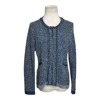 #ad Angel of the North blue grey knit tweed zipper cardigan sweater size small $46.20