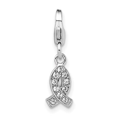 #ad Sterling Silver Crystal Awareness Ribbon Clip On Lobster Clasp Charm Pendant $23.99