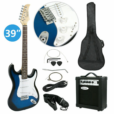 #ad Full Size Electric Blue Guitar with Amp Case and Accessories Pack For Beginner $79.59