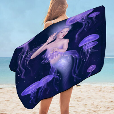 #ad Underwater Art Purple Jellyfish and Mermaid Microfiber Beach Towel $37.90