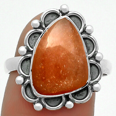 #ad Natural Sunstone Namibia 925 Sterling Silver Ring s.8.5 Jewelry R 1092 $9.99