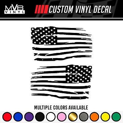 #ad Distressed Tattered American Flag Vinyl Decal Sticker Ripped Torn USA SET of 2 $45.99