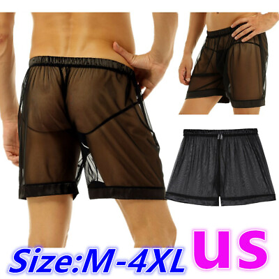#ad US Sexy Mens Mesh See through Boxer Shorts Transparent Loose Underwear Nightwear $7.51