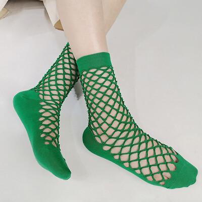 #ad Lady Fishnet Hollow Out Socks Harajuku Mid calf Length Breathable Socks Summer $8.49