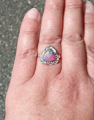 #ad Aurora Opal Ring Sterling Silver Adjustable Jewellery Gift Rose Cut Manmade 925 GBP 69.99