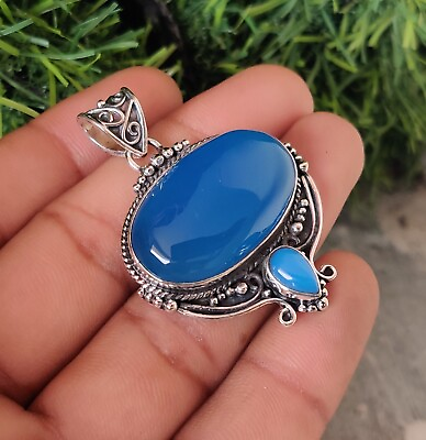 #ad Blue Chalcedony Gemstone 925 Sterling Silver Beautiful Designer Pendent MO2084 $18.38
