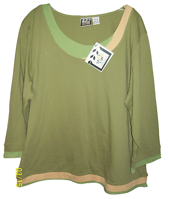 #ad #ad Women 2X Take Two Clothing Co. 3 4 Sleeve Green Top w Fake Undershirt Look NWT $21.99