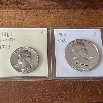 #ad 2 Silver Proof Coins 1963 Quarter And Half Gorgeous in case $99.99
